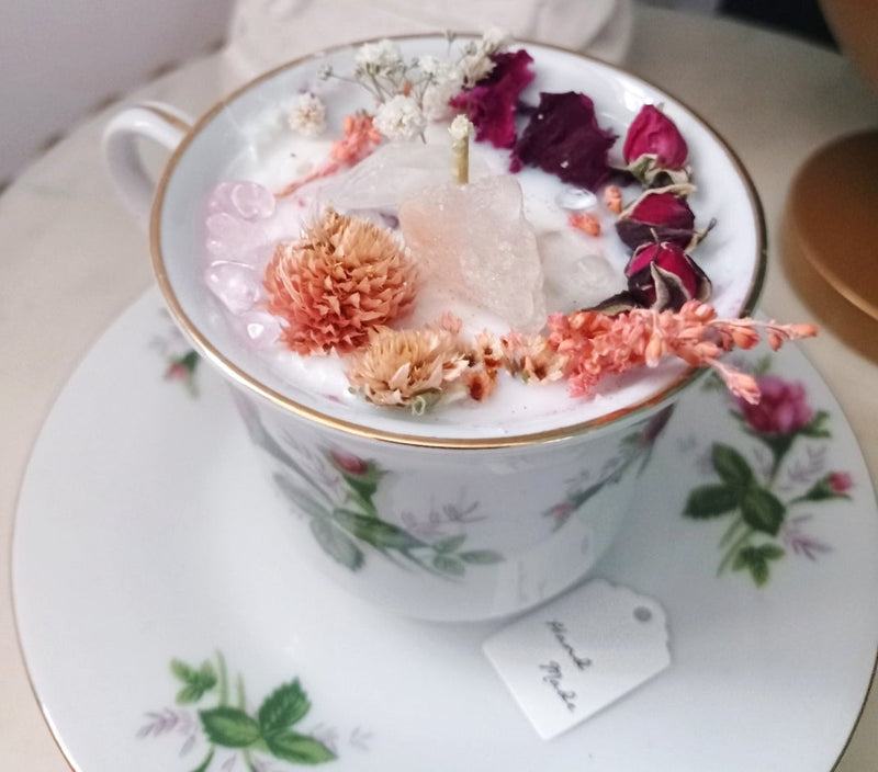 Crystal Flower Cup Candle Rose