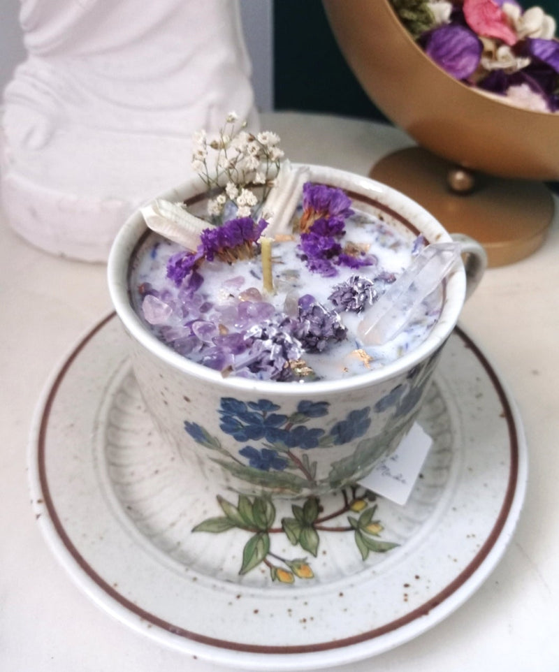 Crystal Flower Cup Candle Lavender
