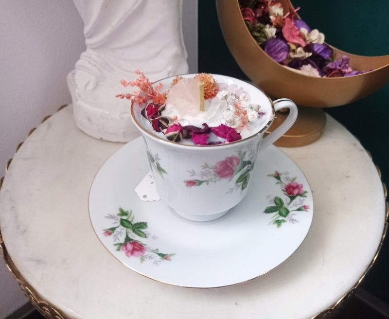 Crystal Flower Cup Candle Rose