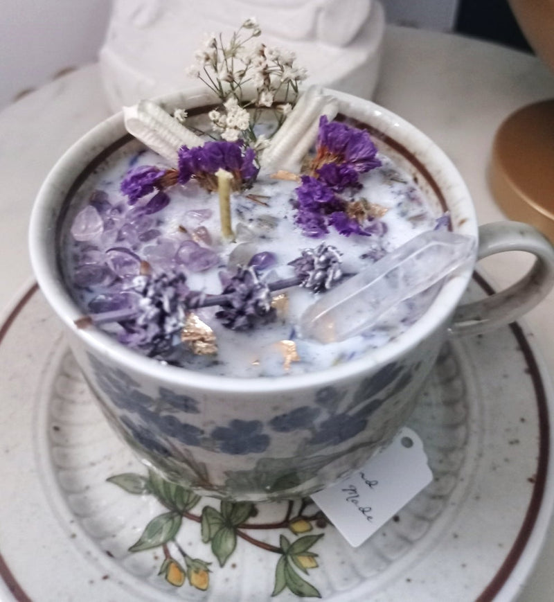 Crystal Flower Cup Candle Lavender
