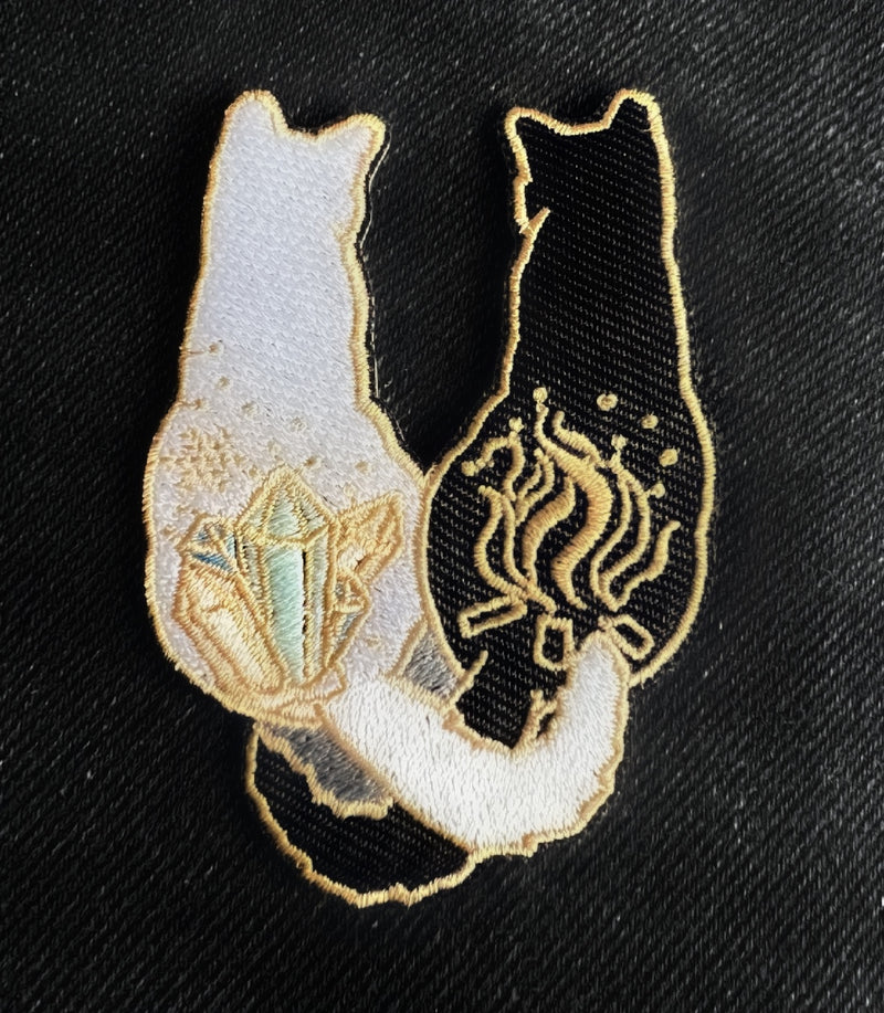 Mystic Duality Cat Iron On Patch – Guardian of Crystals & Fire