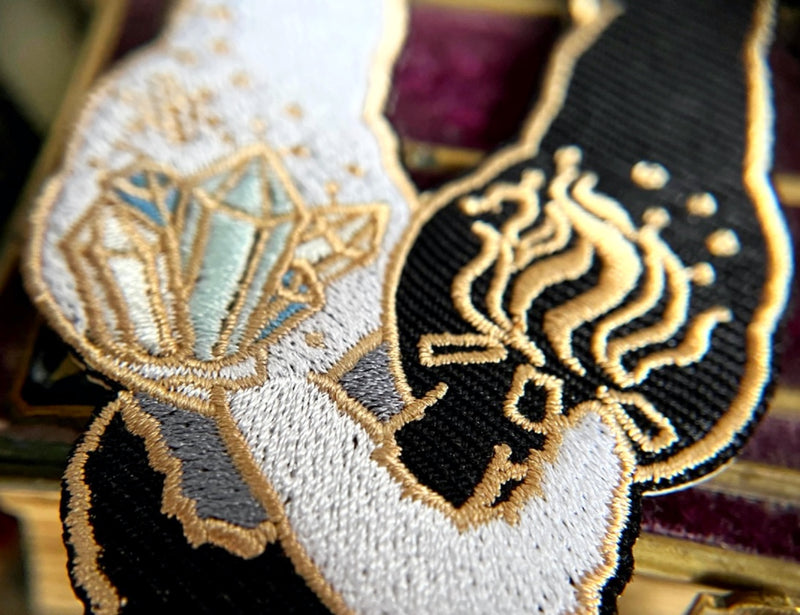 Mystic Duality Cat Iron On Patch – Guardian of Crystals & Fire