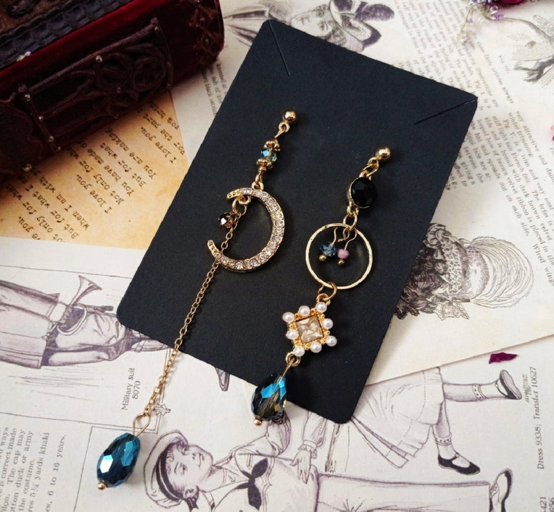 Mystic Celestial Moon Asymmetrical Earrings