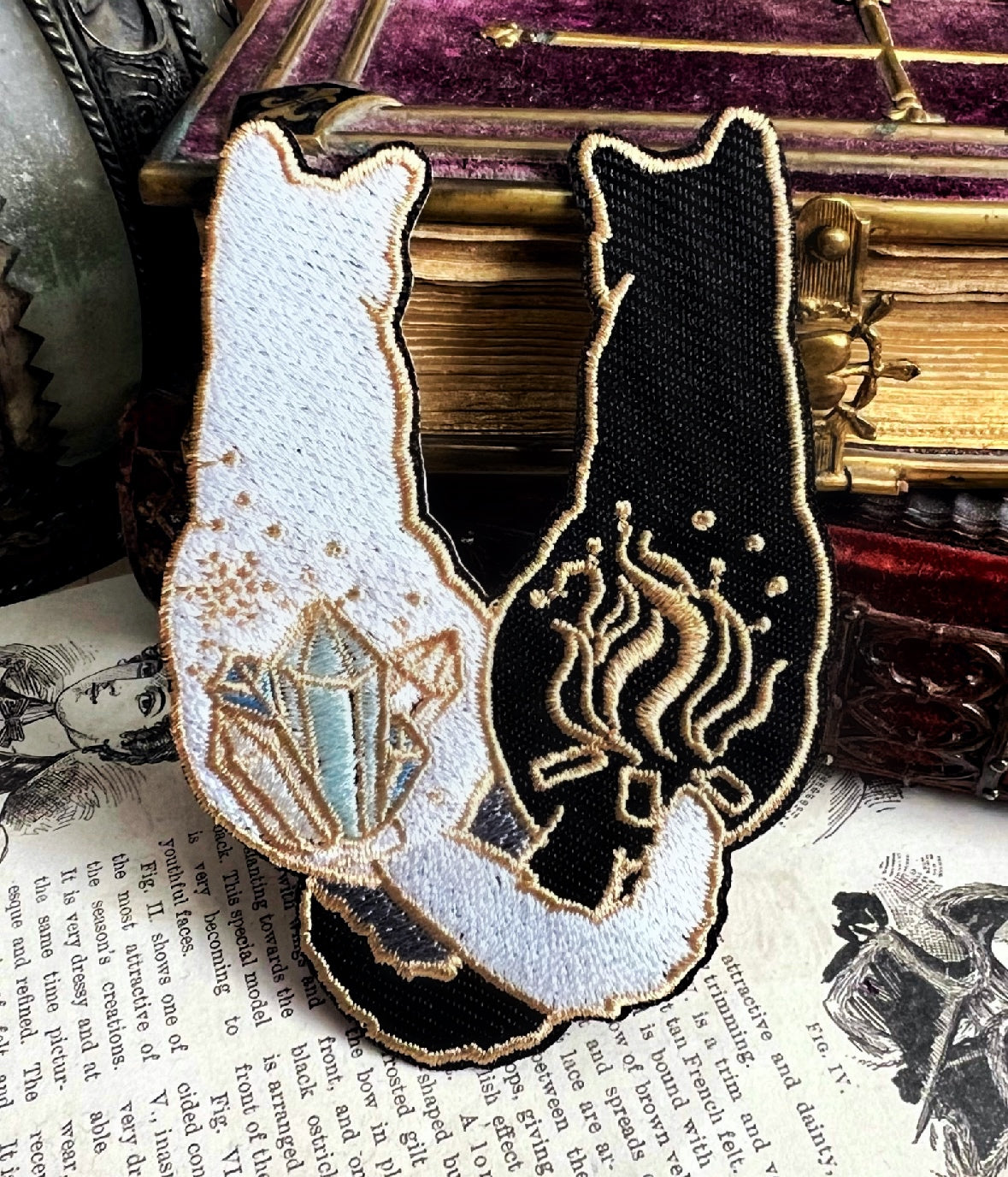 Mystic Duality Cat Iron On Patch – Guardian of Crystals & Fire