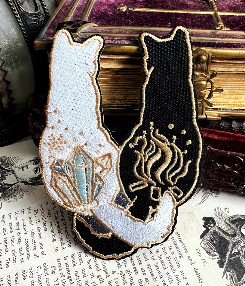 Mystic Duality Cat Iron On Patch – Guardian of Crystals & Fire