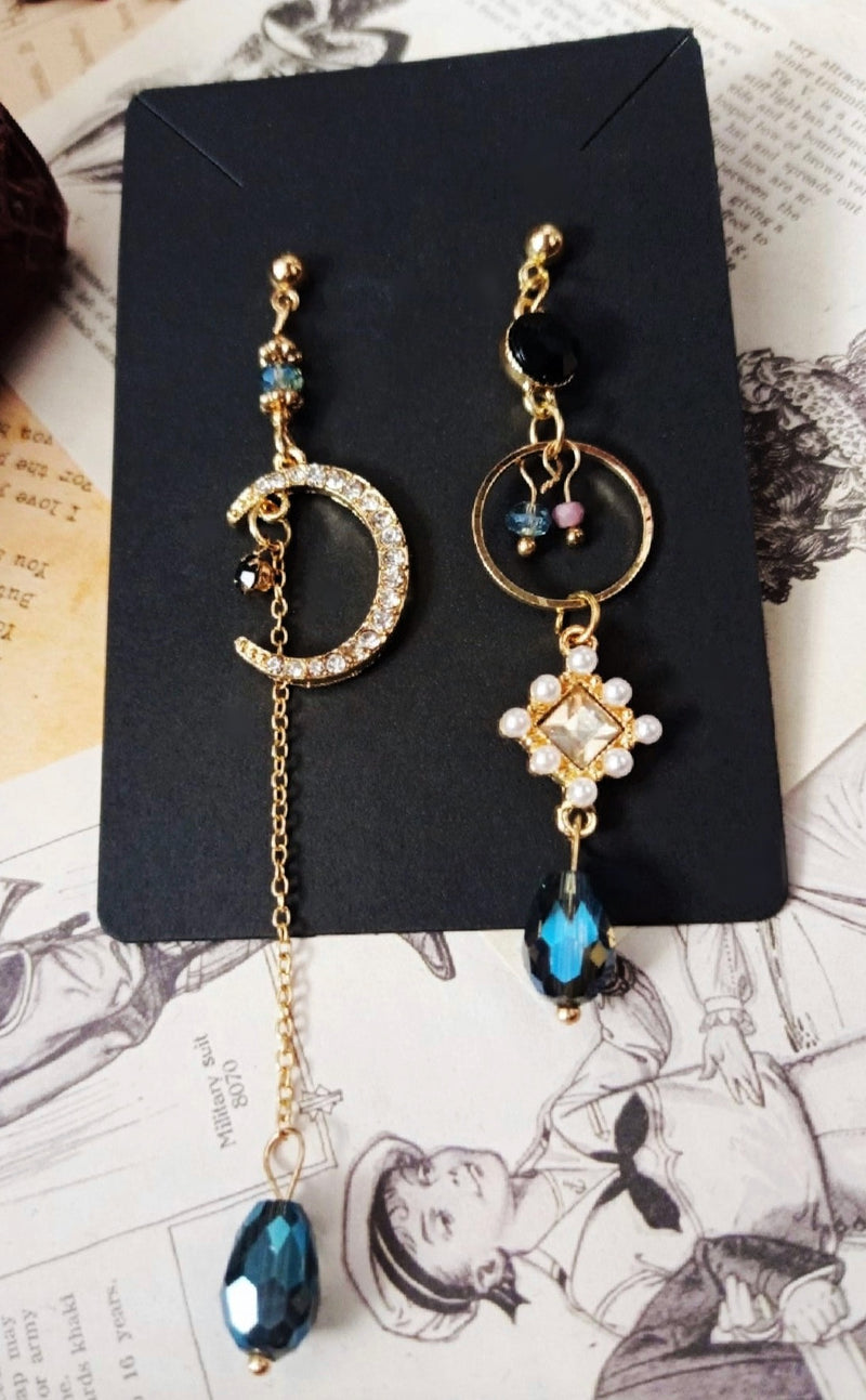 Mystic Celestial Moon Asymmetrical Earrings