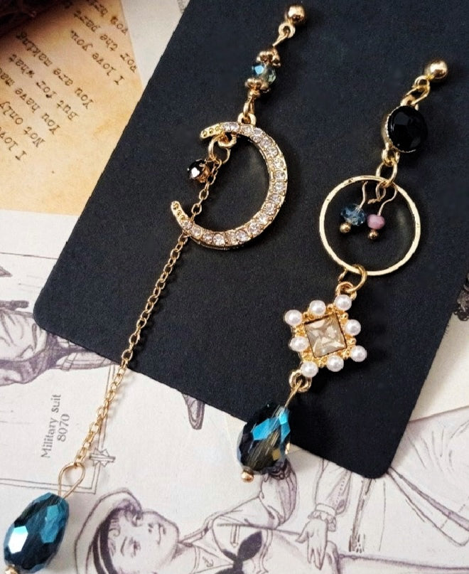 Mystic Celestial Moon Asymmetrical Earrings