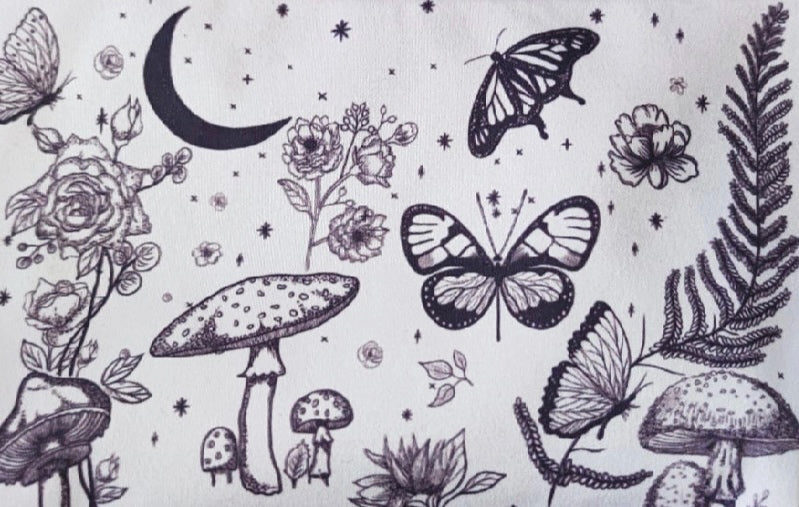 Forest Dreams Kosmetiktasche - Witchy Kosmetiktasche mit Mond, Pilzen & Schmetterlingen