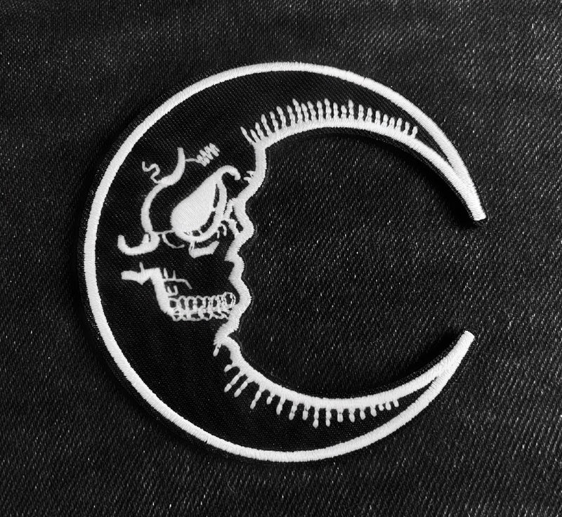 Mystic Crescent Moon Skull Iron On Patch